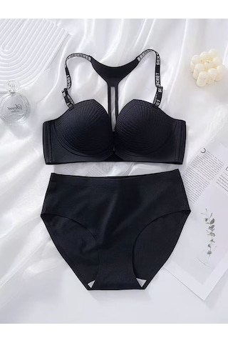 Ece's Design Dikişsiz Destekli Sütyen & Slip İç Giyim Takımı W2007 Siyah