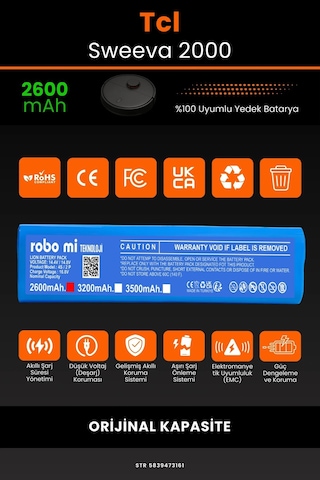 Tcl Sweeva 2000 Serie 2600mAh Robot Süpürge Bataryası