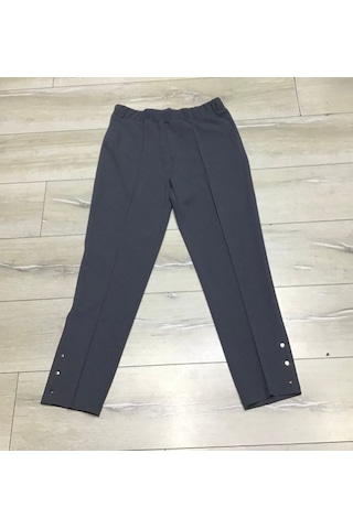 Scuba Yanlardan Cepli Önü Dikişli Paçası Çakmalı Beli Lastikli Büyük Beden Pantolon Gri