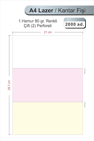 Pozitif Form A4 Lazer Kantar Fişi , 80 Gr , 2000 Adet , Çift Perforeli 1.hamur
