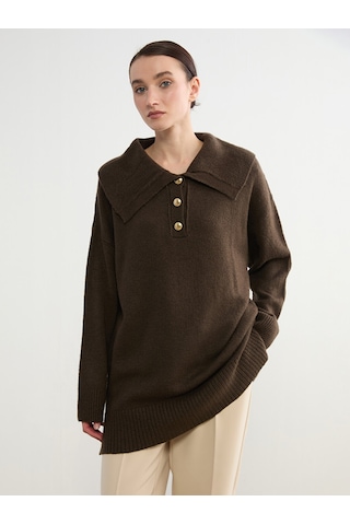 Lcw Modest Bej Polo Yaka Kadın Triko Kazak