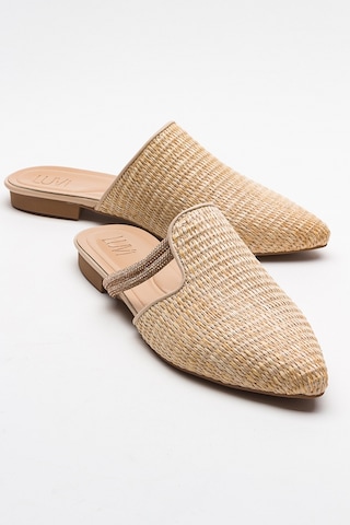 Luvishoes Pesa Krem Hasır Taşlı Kadın Terlik Krem