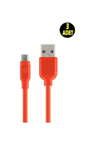 3 Adet Kırmızı 2 Amper Micro Usb Android Cep Telefonu Şarj Data Kablosu