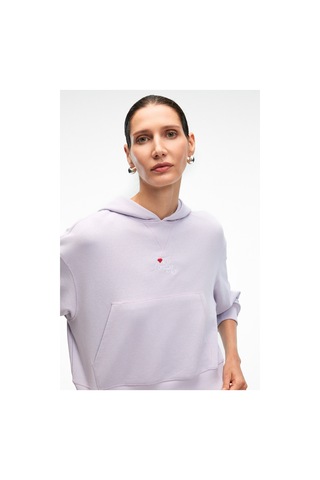 Grimelange ISADORA Kadın Kapüşonlu Nakış Detaylı Regular Fit Crop Lila Sweatshirt