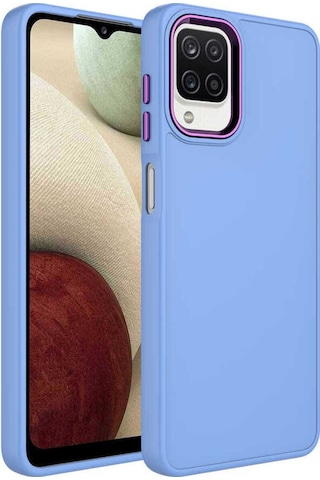 Galaxy A12 Kılıf Metal Çerçeve Ve Buton Tasarımlı Silikon Zore Luna Kapak Lila