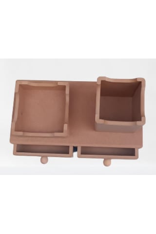 Hobi Dekoratif Kalemlik Set İkili Model Ham Mdf Ahşap Çekmece El Yapımı