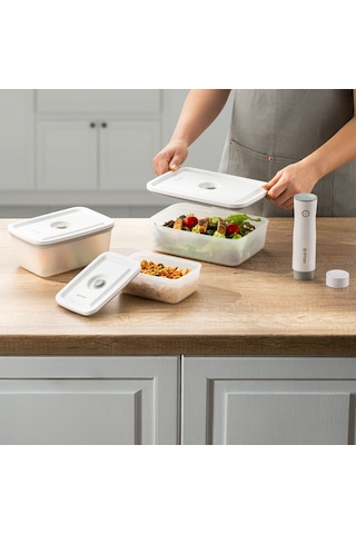 Emsan Freshlock Vakum Makineli 3'lü Saklama Kabı Beyaz