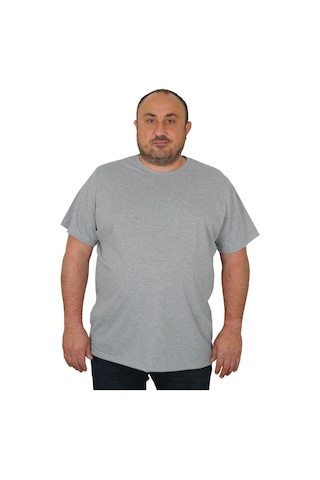 Moc Grande Mocgrande Erkek Büyük Beden Likralı Basic Sıfır Yaka Tişört 11160 Grı Melanj Gri Melanj