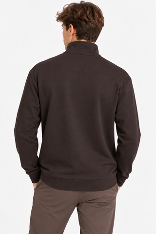 We&me Erkek Dik Yaka Yarım Fermuarlı Uzun Kollu Günlük Sweatshirt Kahverengi