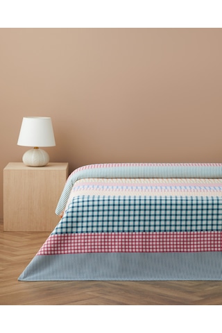 English Home Summer Grid Baskılı Pamuklu Çift Kişilik Pike 200x220 Cm Turuncu Turuncu