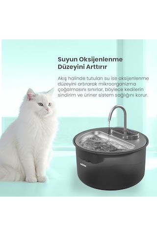 Haustier Wf009ls Siyah , Çelik Üst Tabla , 3.5lt Geniş Bpa İçermez Hazne, Otomatik Kedi Su Sebili,kedi Su Çeşmesi, Su Pınarı