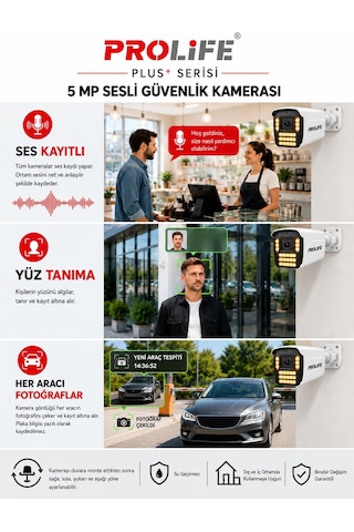 4 Lü Sesli Güvenlik Kamerası 5 Mp Gece Renkli Yüz Ve Araç Tanımalı Full Hd Kamera Sistemi