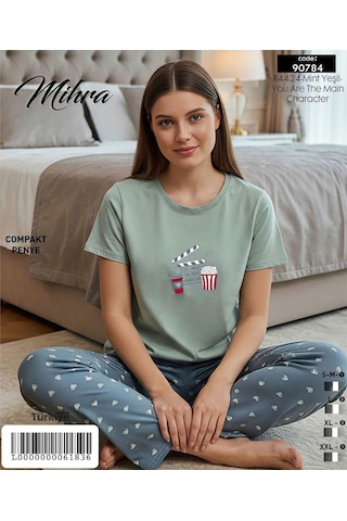 Mihra Kadın Compakt Penye Bisiklet Yaka Kısa Kol İnce Pijama Takımı 90784my - 1 Adet Yeşil
