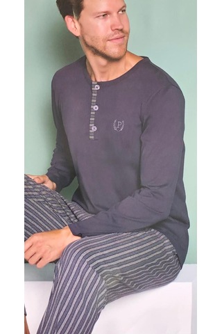 Pijadore Erkek %100 Pamuk Süprem Mevsimlik Uzun Kollu Pijama Takımı 1934 Füme