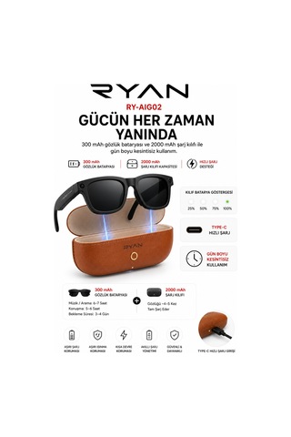 Yapay Zeka Destekli Kameralı Akıllı Güneş Gözlüğü 8mp Anlık Çeviri Bluetooth Sesli Asistan Fotoğraf Video Ry-aıg02