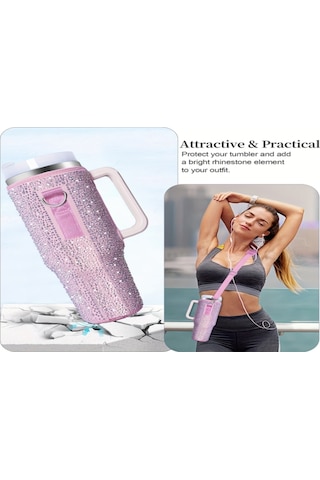 Fosenze Neopren Matara Kılıfı, El Ve Çapraz Çantasıyla, Taşlı Desenli, Araba Fincan Tutucusunda Sabitlenir, Spor Ve Outdoor Etkinlikler İçin, Pembe Pembe