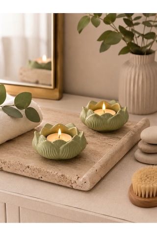 2 Adet Lotus Mumluk Pinterest Lotus Şık Tasarımlı Tealight Mumluk Ev Dekorasyon Ürünü - Vernikli Mumlar Hariç Mint Yeşili