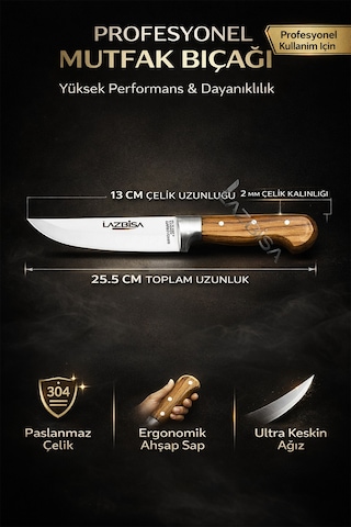Lazbisa Mtf-037 Hand Craft Mutfak Bıçak Seti Et Ekmek Sebze Bıçağı 5 Li Set Günlük Kullanım