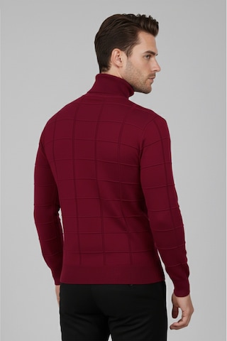 Rizzup Erkek Bordo Kare Desenli Balıkçı Yaka Slim Fit Boğazlı Triko Kazak 2505493