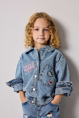 Defacto Hello Kitty Nakışlı Düğmeli Jean Ceket Kız Bebek I1184a526aunm28 Mavi-nm28