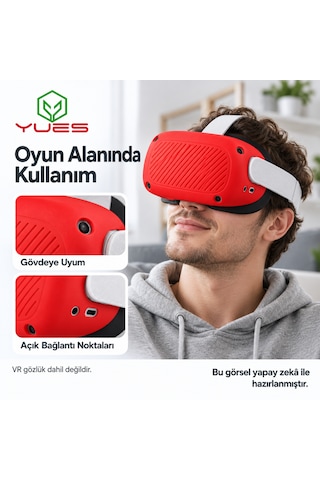 Yues Meta Oculus Quest 2 Uyumlu Silikon Koruyucu Kılıf Kırmızı