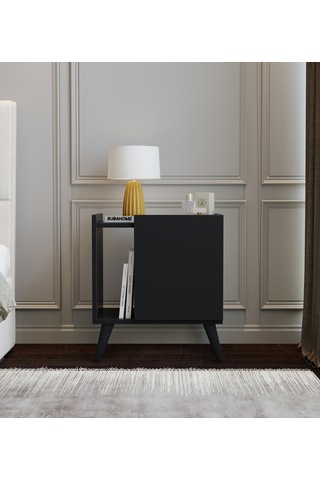 50 Cm Mdf Modern Ayaklı Siyah Komodin Çok Amaçlı Dolap Yan Sehpa