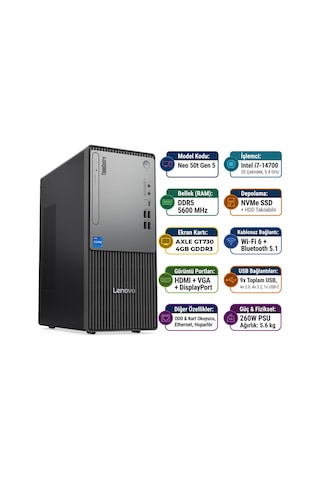 Lenovo ThinkCentre Neo 50T Gen 5 12UD001UTR027 i7-14700 48 GB 1 TB SSD Free Dos Masaüstü Bilgisayar