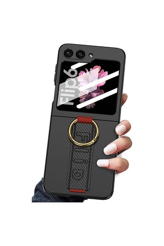 Zore Galaxy Uyumlu Z Flip 6 Kılıf Kamera Korumalı Yüzüklü Karbon Tasarımlı Flip Ring Kıp Siyah