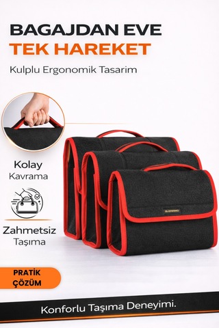 Oto Bagaj Organizer Bagaj Çantası 3'lü Kombo Boy Kaymaz Cırt Bantlı Velur Kompakt Düzenleyici - Vcx1