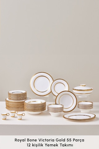 Karaca Royal Bone Charlotte 55 Parça 12 Kişilik Yemek Takımı Gold