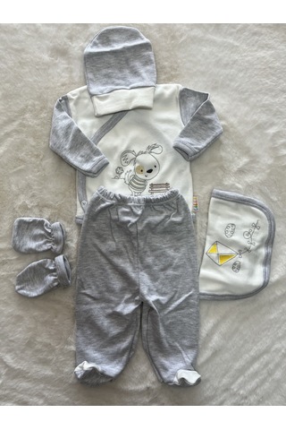 Desenli 5li Zıbın Set Beyaz - Pembe