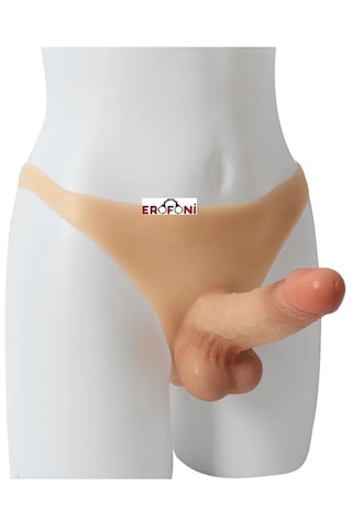 Erofoni Ultra Süper Realistik İçi Boş Giyilebilir Belden Bağlamalı Yapay Dildo Penis 20 CM