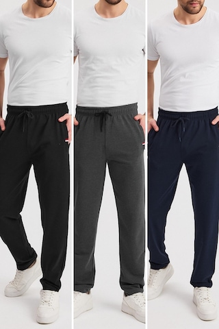 Siyah-lacivert-antrasit Erkek Fermuarlı Cepli Nakış Detaylı Düz Paça Rahat Kesim Günlük 3'lü Eşofman Altı Çok Renkli