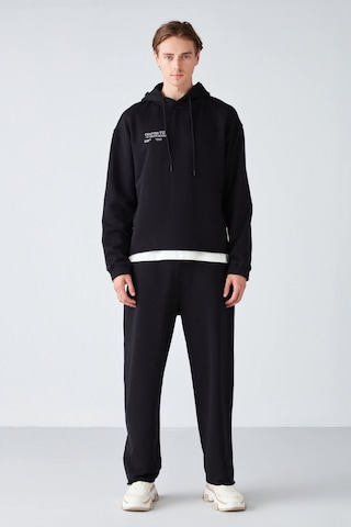 GRIMELANGE Leox Erkek Comfort Fit Nakışlı Kapüşonlu Siyah Eşofman Takımı Siyah