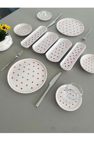 Love 2 Kişilik 10 Parça Kırmızı Kalp Model Kahvaltı Takımı Kırmızı