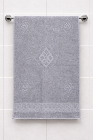 Eponj %100 Pamuk 70x140 Jakarlı Banyo Havlusu 450 Gr Kendinden Desenli Gri