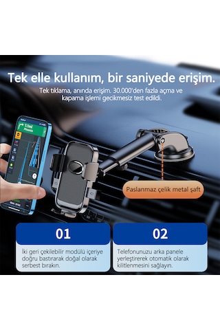 Klasik Emici Askılı Araç Telefon Tutucusu 25cm Uzayan 60x Nano Emiş 360 Dönebilen 5.8-9cm Genişlik 15.5x7.3x11.3cm