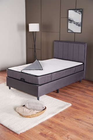 Kilim Mobilya Royal Plus Sandıklı Baza Başlık Paket Yaylı Pedli Yatak Seti Antrasit 100 X 200