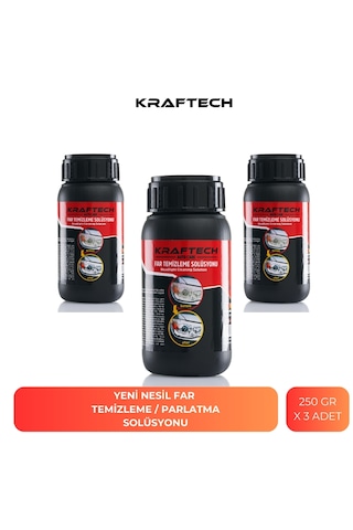 Kraftech Yeni Nesil Premium I Buharlı Araba Far Temizleme Ve Parlatma Solüsyonu I Kloroform Uyumlu 3 X 250 G