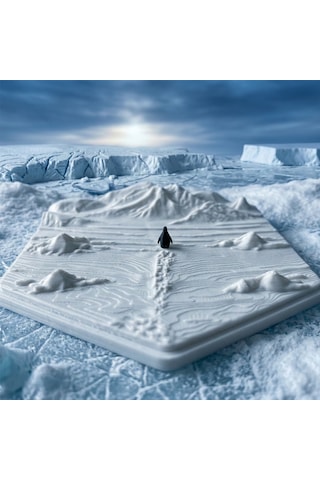 3d Tasarım Penguen Ve Karlı Dağ Manzaralı Dekoratif Biblo - Minimalist Masa Üstü Aksesuarı 15x15cm