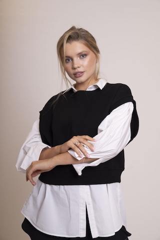 Afloow Delicate Kadın Siyah %100 Pamuk Oversize Kolsuz Süveter Şık Ve Rahat Basic Yarım Kollu Yelek Siyah