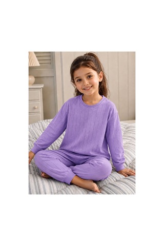 H&c Coolboy H&c Kız Çocuk Pijama Takımı Jakarlı Uzun Kollu Üst Ve Lastikli Alt 2 Li Takım Mor