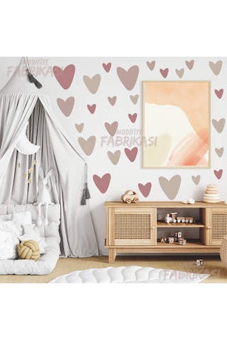 Boho Asimetrik Kalpler Çocuk Odası Duvar Sticker Seti - Uv Baskı Pembe