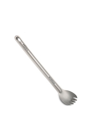 Lixada Ultralight Titanyum Uzun Saplı Kaşık Ve Spork Çatal Seti Taşınabilir Açık Yemek Kaşığı Gri