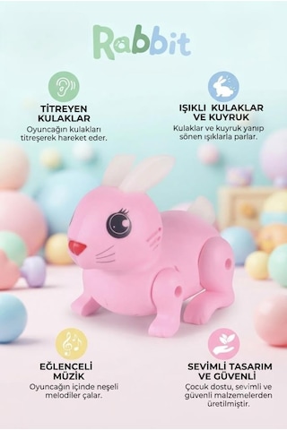 Işıklı Ve Hareketli Sevimli Tavşan Eğlence Dolu Oyun Arkadaşı Eğitici İnteraktif Hareketli Oyuncak