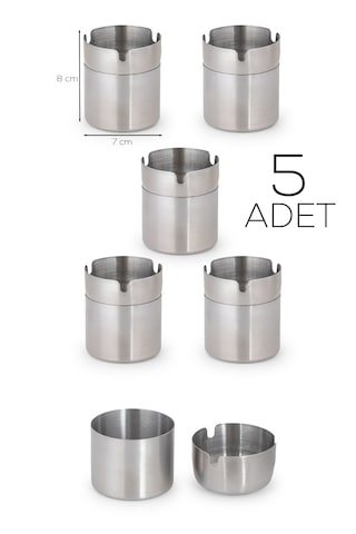 Porsima Etn-236 Large 5 Li Paslanmaz Çelik Metal Kül Tablası - Kapaklı Rüzgar Geçirmez Küllük