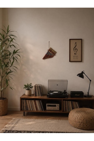 Pan Flüt 8 Li Bambu El Yapımı Otantik Müzik Aleti Dekoratif Üflemeli Çalgı
