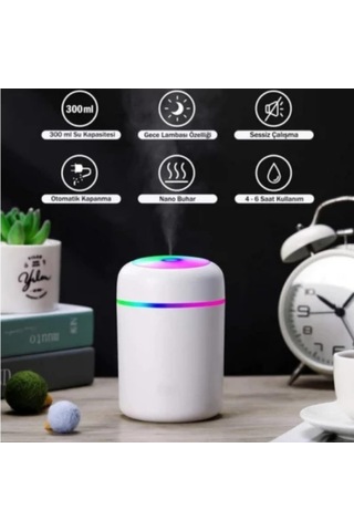 Hava Nemlendirici Ortam Nemlendirici Işıklı Hava Nemlendirici Makinesi Ve Aroma Difüzörü H2o Beyaz, Gri, Pembe Ka