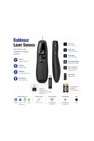 Kablosuz Lazer Sunum Kumandası 30m Powerpoint Presenter Usb Lazer Pointer 200m