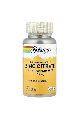 Solaray Zinc Citrate With Pumpkin Seed Immune System 60 Vegcaps